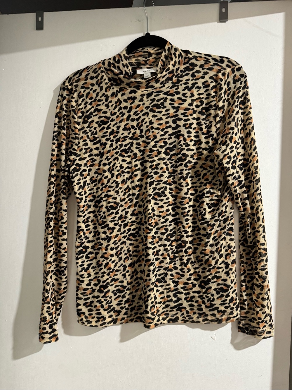 On 34th Leopard Print Mock Neck Long Sleeve Top XL